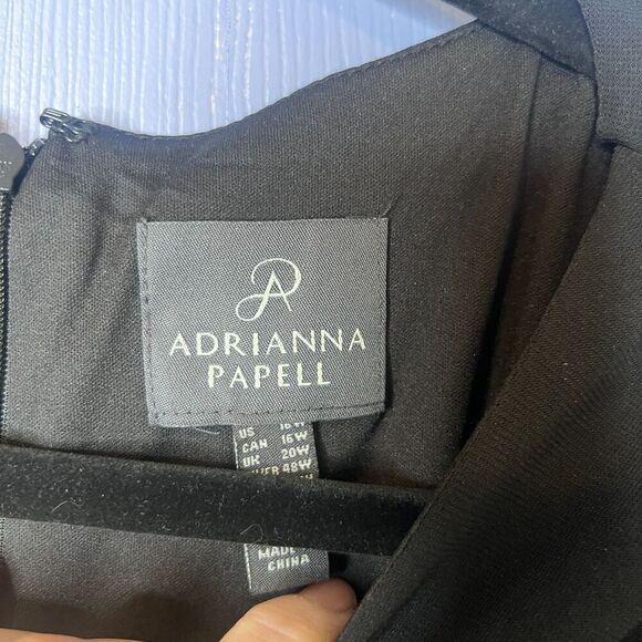 Adrianna Papell Black Evening Dress w/ White Pants Underneath Split Front Sz 16W - Picture 10 of 11